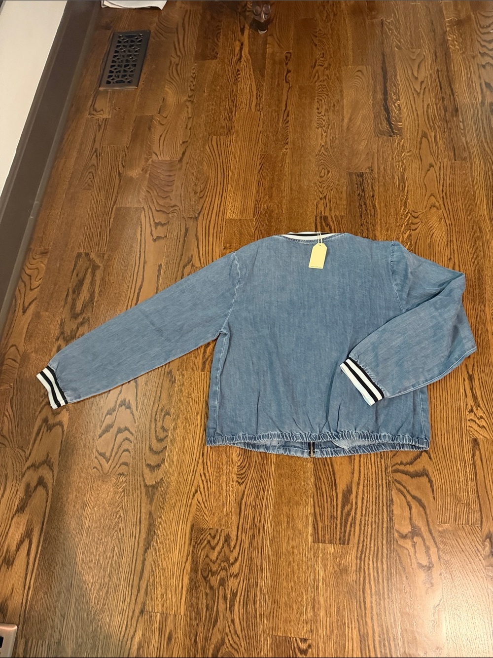 JODIFL Denim Blue Bomber Jacket with Stripe Trim large - Picture 12 of 12